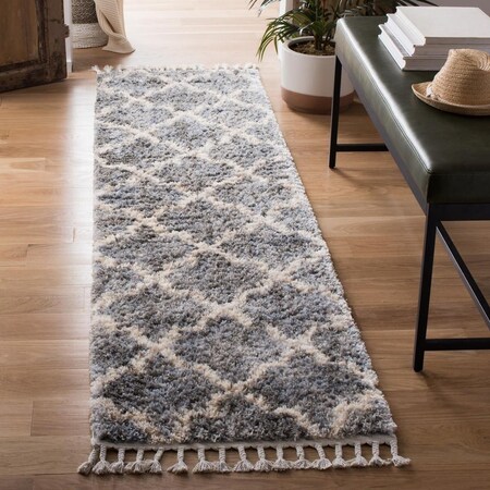 Safavieh 2 x 8 ft. Berber Fringe Shag Power Loomed Runner Area Rug; Grey & Cream BFG627N-28